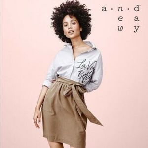 A New Day Tan High Rise Paper Bag Belted Skirt With Pockets Size Small